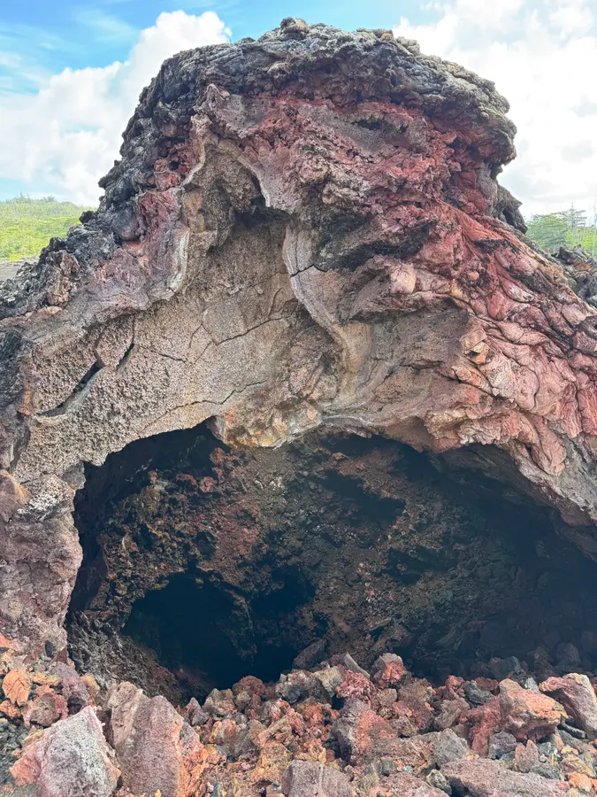 Oxidized hornito with a hollow opening on the Fissure 8 lava flow